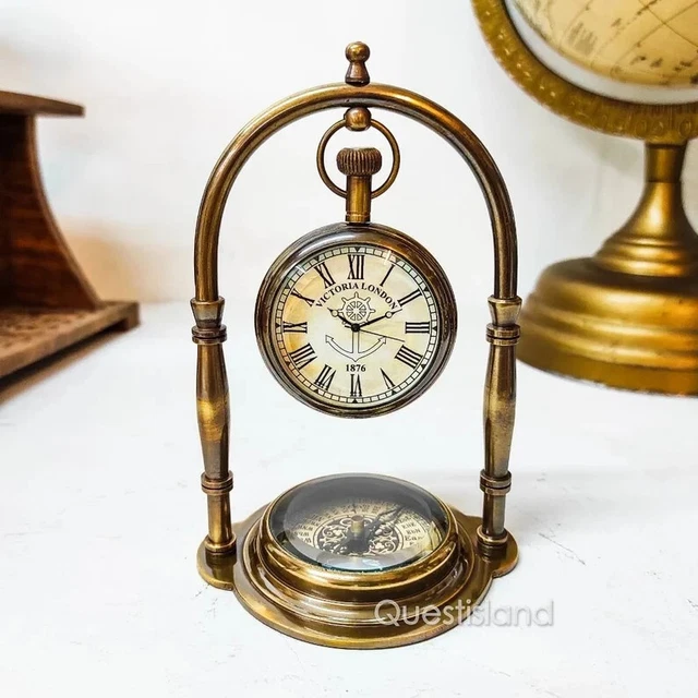 Reloj de escritorio náutico latón mesa reloj de escritorio con brújula de dirección base marítima