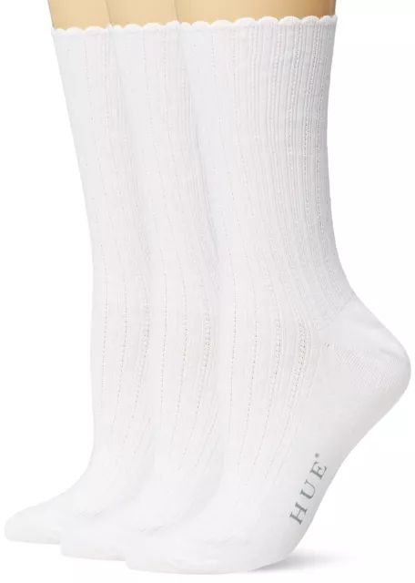 HUE Womens Scalloped Pointelle Sock, White, size