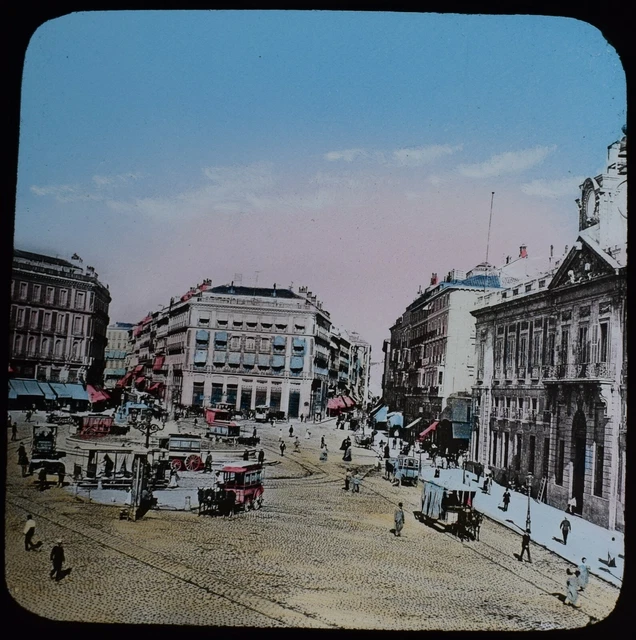 Magic Lantern Slide A PLAZA IN MADRID C1893 VICTORIAN PHOTO SPAIN