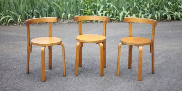 Lot de 3 chaises Alvar aalto bois courbé modèle 68, Artek Finland chaise design