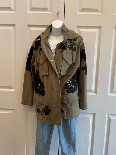 NWT Alice + Olivia Jacket Olive, Army Green with Black lace  Size:  Medium