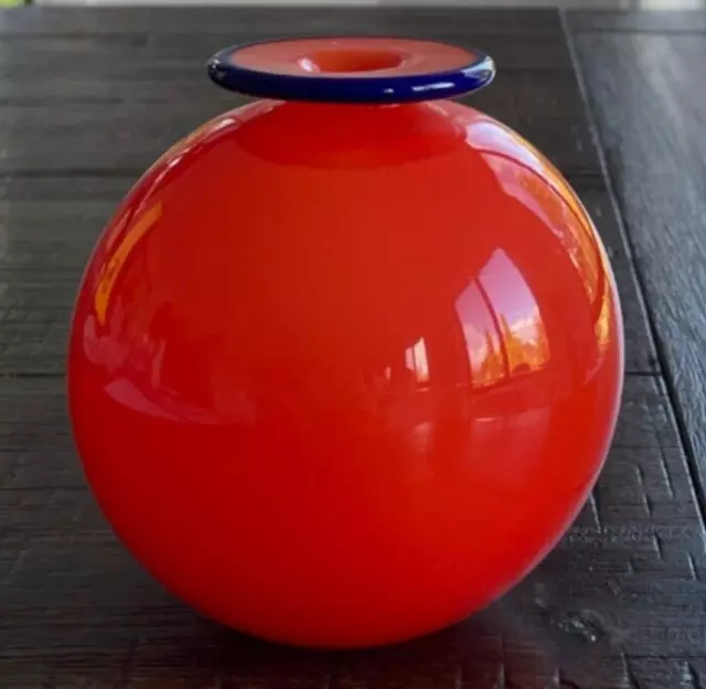 Signed Australian Studio Glass Bulb Vase Orange