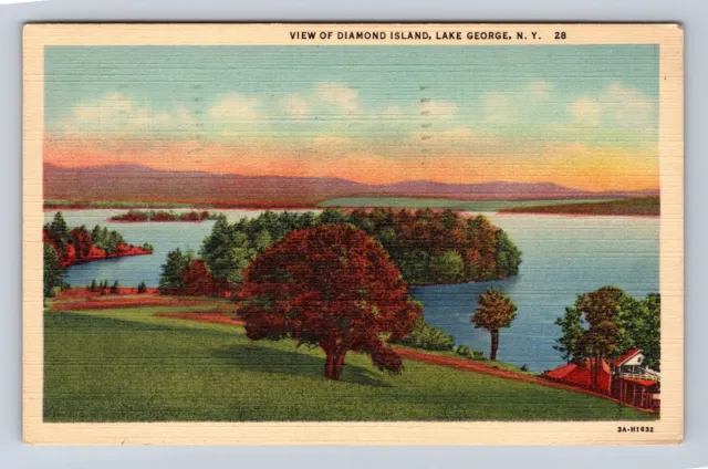 Lake George NY-New York, Diamond Lake, Antique, Vintage c1947 Postcard
