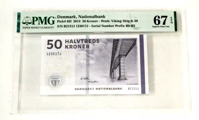 DENMARK 50 Kroner 2013 Pick#65f  PMG 67 EPQ - UNC