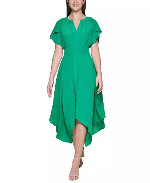 Kensie Women's Green Handkerchief Hem Midi Dress - 6 - Green