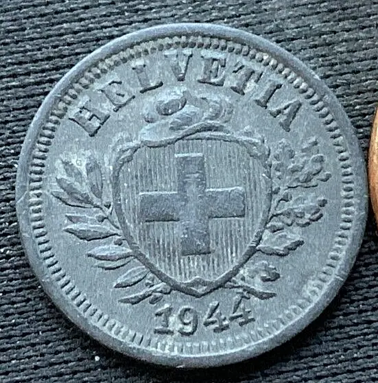 1944 Switzerland 1 Rappen Coin XF AU  High Grade Esp for War Metal Zinc  #M168
