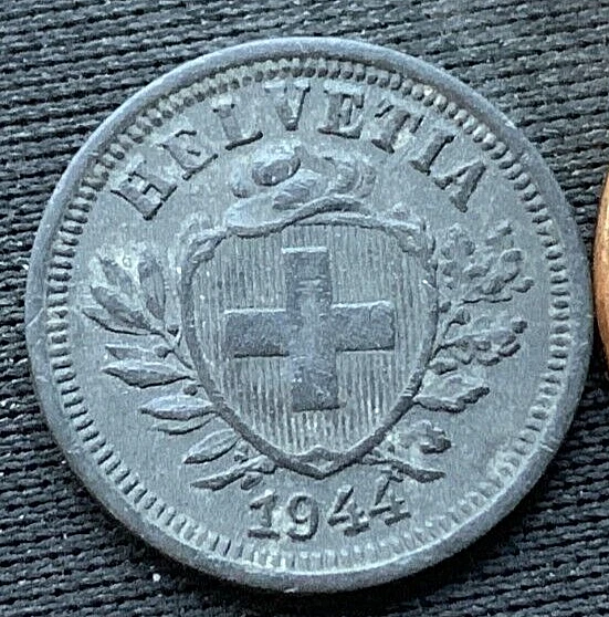 1944 Switzerland 1 Rappen Coin XF AU  High Grade Esp for War Metal Zinc  #M168