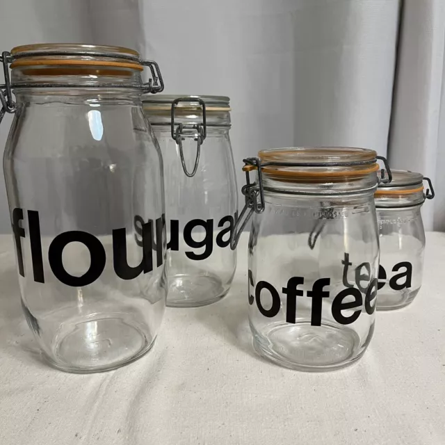 Vintage Triomphe Glass Canisters Flour Coffee Tea Sugar Flip Top France Kitchen