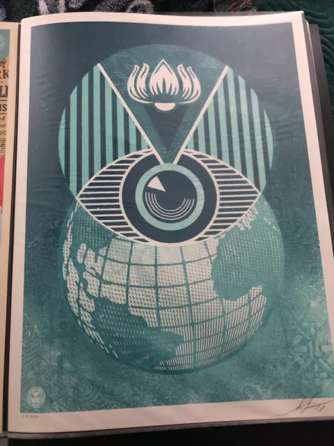 OBEY GIANT Shepard FAIREY - Flint Eye Alert Globe Screen Print - 2017