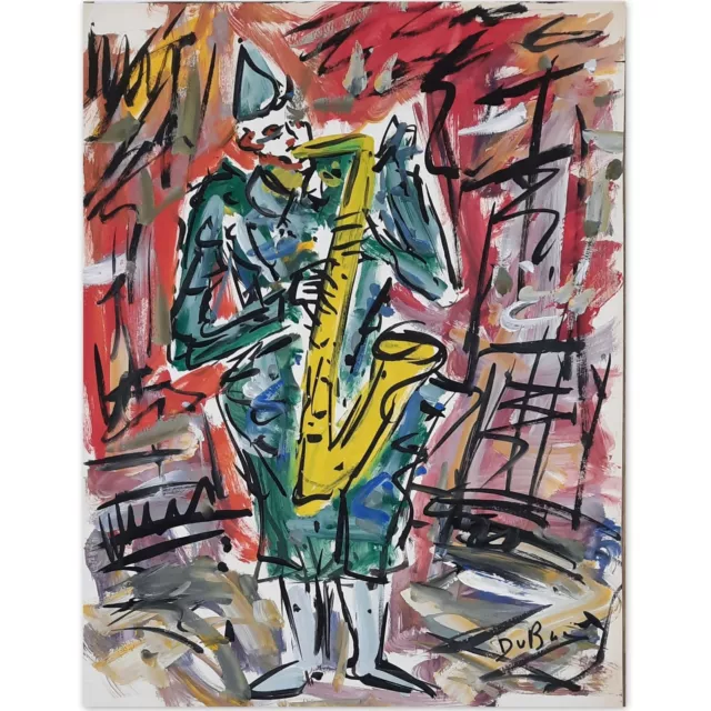 DUBUC Roland (1924-1998) "Clown Saxophoniste" Grande Gouache/Papier - 65x50 cm