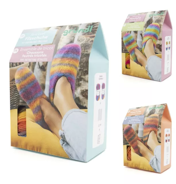 Gründl DIY Strickset - Filzwolle Spectra Hausschuhe inkl. Anleitung & Nadelspiel