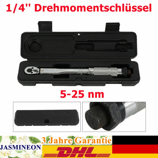 Profi 1/4 Zoll Drehmomentschlüssel 5-25 nm Drehmoment Ratsche Schlüssel + Koffer