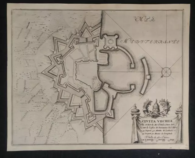 Civitavecchia Civita Vechia Carta Mappa Antica Stampa 1700 Ca