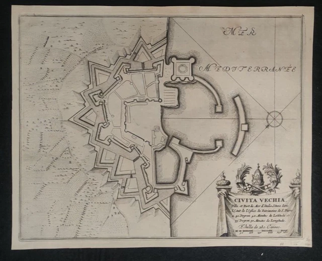 Civitavecchia Civita Vechia Carta Mappa Antica Stampa 1700 Ca