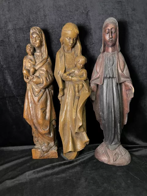 3x heilige Holzfiguren Maria und Kind afrikanische Maria einzigartig geschnitzt