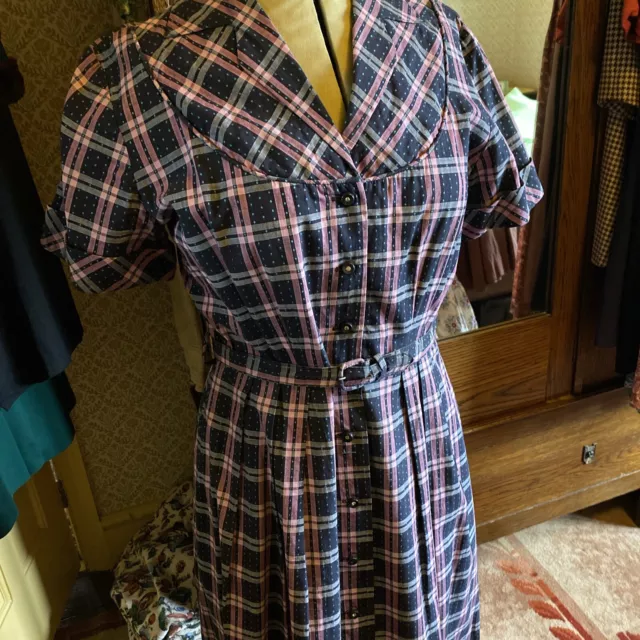 Original 1940’s Blue/black/pink Cotton Dress