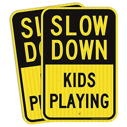 (2 Pack) Slow Down Kids (2 Pack) Black-and-Yellow,Slow Down Kids Playing Sign