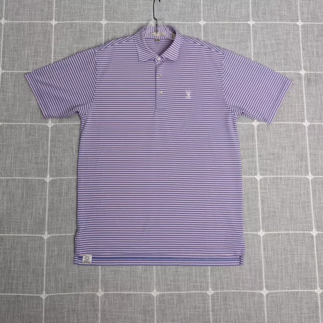 Peter Millar Polo Shirt Mens Medium Purple Stripe Summer Comfort 1899 Logo Golf