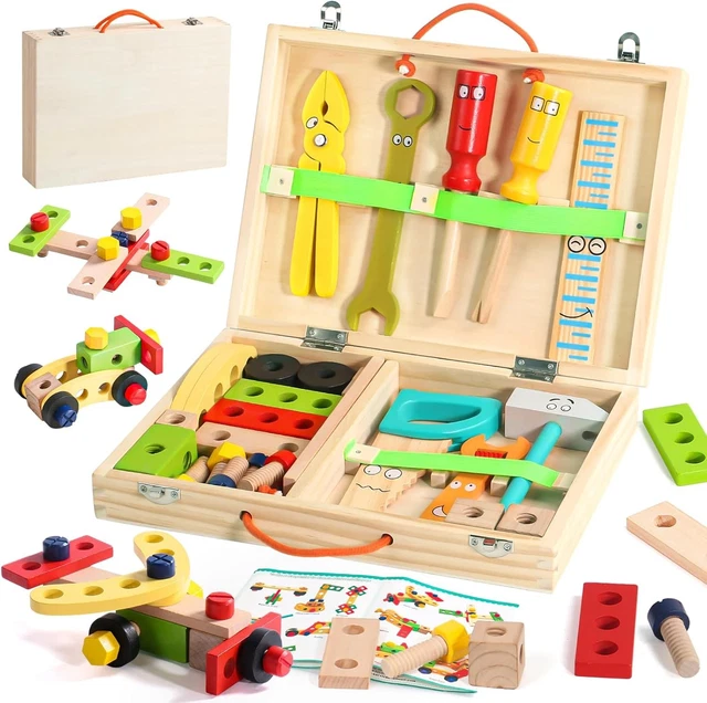 WOODEN TOYS KIDS Tool Set-Wooden Box Kit Construction Role... £25.39 ...