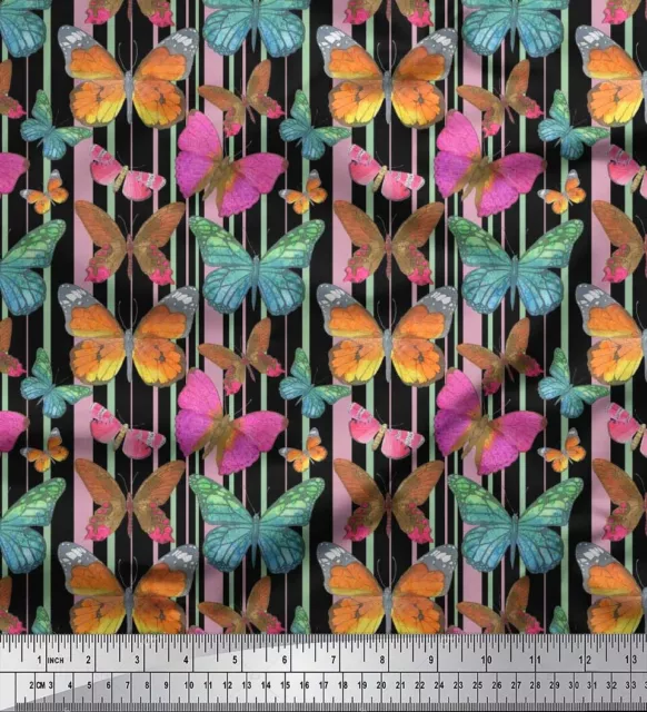 Soimoi Cotton Poplin Fabric Stripes & Butterfly Printed Fabric 1-o9d