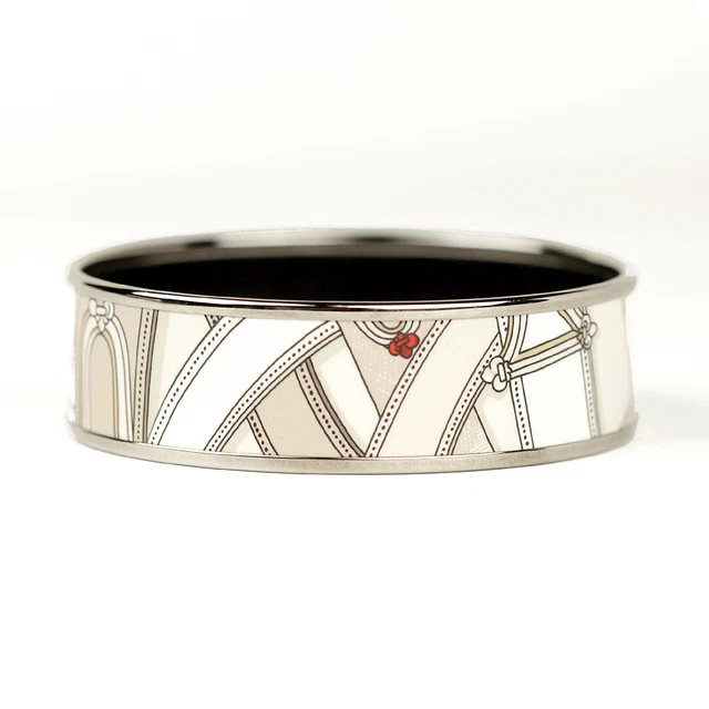 HERMES BRACELET 62 Wide Palladium-Plated Printed Enamel