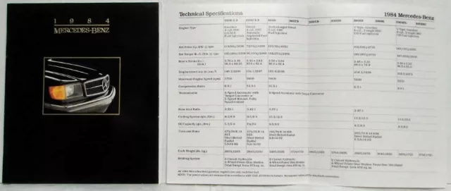 1984 Mercedes-Benz Small Full-Line Sales Brochure with Standards/Spec Sheet