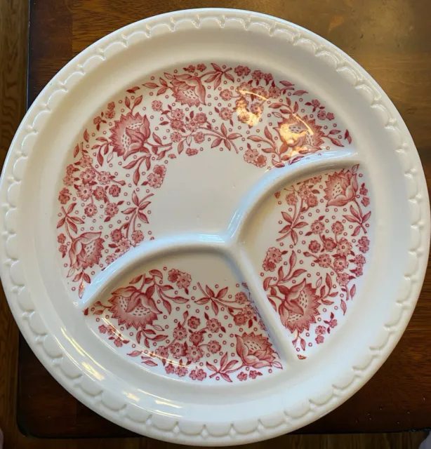 Vintage Syracuse China ECONO-RIM Red Floral Divided Compartment Plate Set Of 4