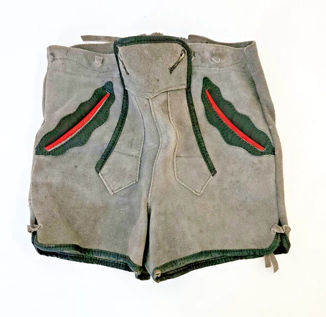 Vintage German Child’s Gray Suede Leather Lederhosen Shorts With Pockets
