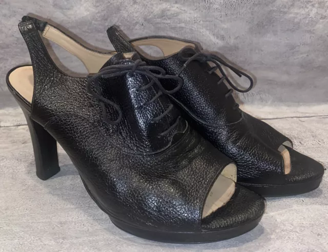 Repetto Paris Black Leather Lace Up Peep Toe Heels Pumps Womens 8 US 39.5 France