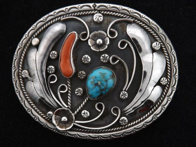 RAYMOND PLATERO RBP Signed Sterling Silver Coral Turquoise 