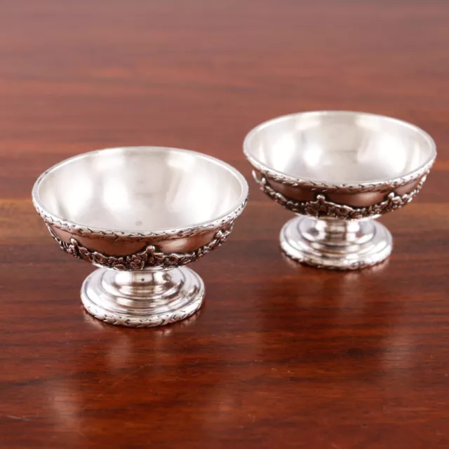 2 Heavy American Sterling Silver Salt Cellars #151 Floral Swags No Monogram