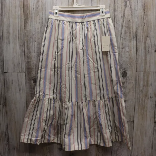 A New Days Women's Size XSmall- Striped Peplum Hem Maxi Skirt Cream Blue NWT