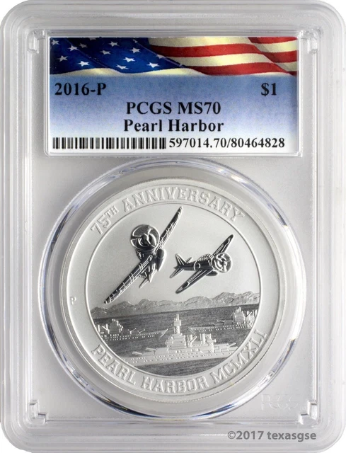 2016 P $1 Pearl Harbor Perth Mint 1 oz. Silver Coin -  PCGS MS70