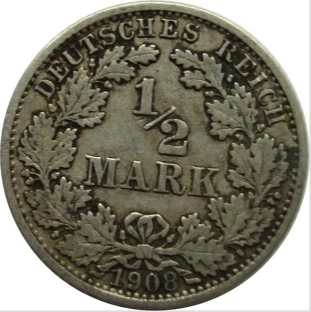 Kaiserreich  ½  Mark 1908 G  Silber (besserer Jahrgang)