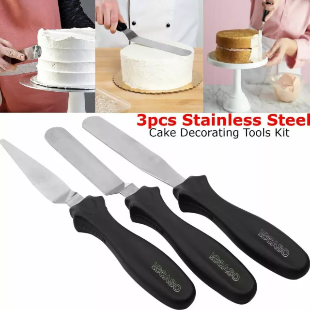 Juego de 3 piezas de paleta de cuchillos de espátula de acero inoxidable decoración de pasteles kit de herramientas suaves