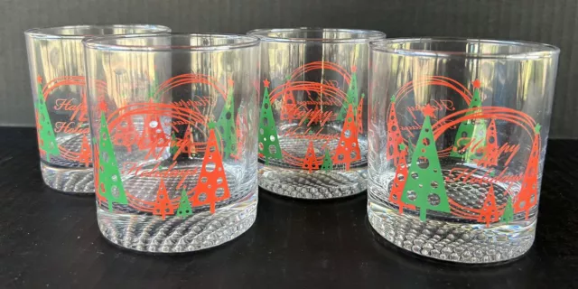 Vintage Christmas Tumblers Double Old Fashioned Holiday Rocks Glasses Set of 4