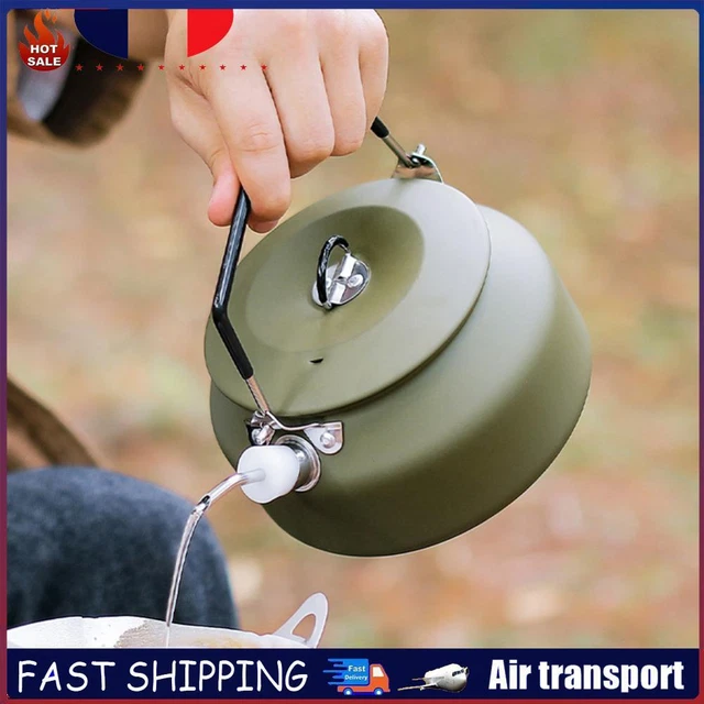 Bouilloire De Camping Portable 1,4 L En Alliage D'aluminium - Poignée Pliable Anti-chaleur, Bec Court, Pour Réchaud Gaz