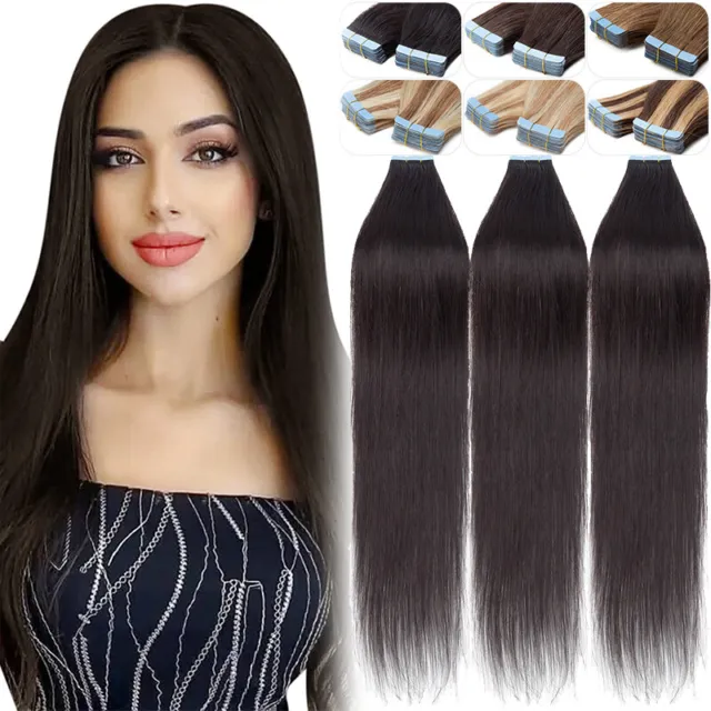 Tape in Hair Extensions Invisible Glue Skin Weft Remy Indian 100%Real Human Hair