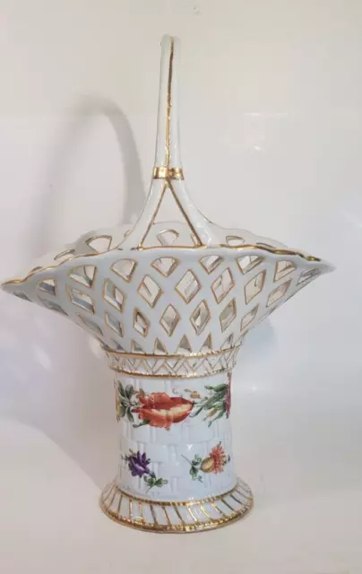 Antique Von Schierholz & Sohn Germany Porcelain Basket Dresden Florals c 1907