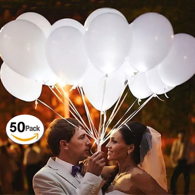 50x LED 30cm Helium White Balloons for Wedding Party Child Birthday Air Ball K7J