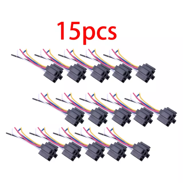 15pcs Pre Wired 4 / 5 Pin Relay Mounting Base Socket Holder 40A 12V 24V