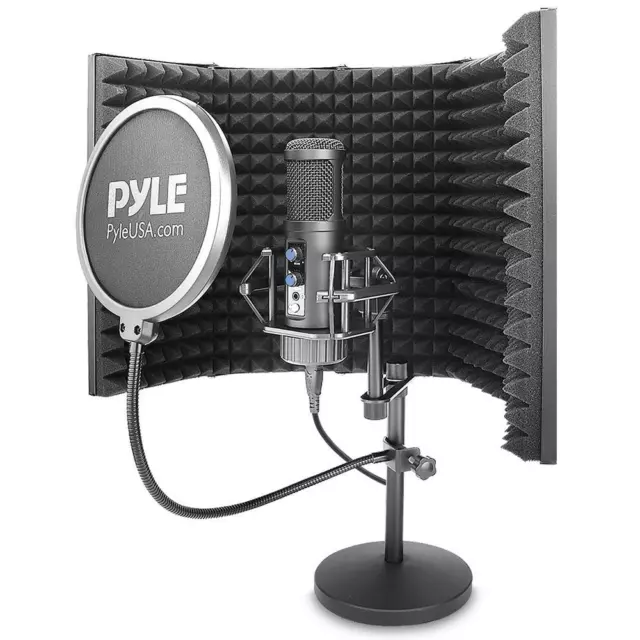 Pyle Tabletop Recording Studio Compact Microphone Kit- 5 Panels Metal Isolation