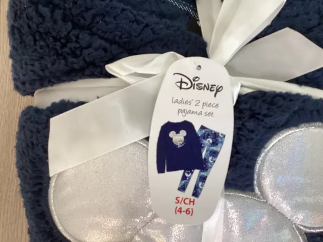 Disney Mickey Mouse Women’s 2 piece Plush PJ Pajama Set Fleece Blue Size Small S