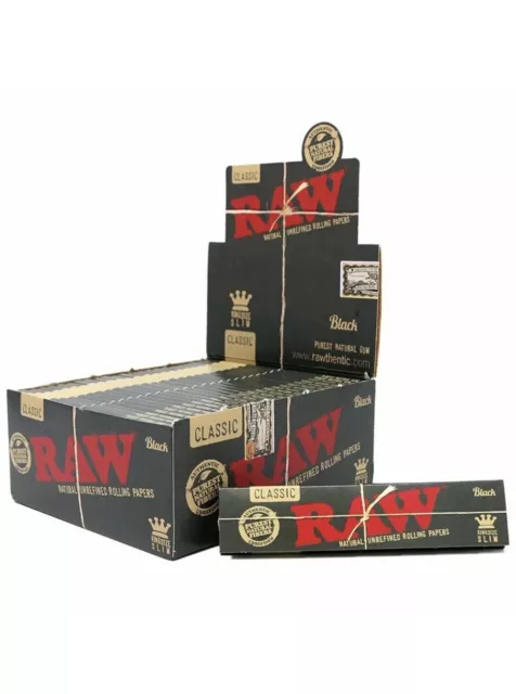 Raw Black Classic King Size Slim Natural Rolling Papers, 50 Packs Box AUTHENTIC