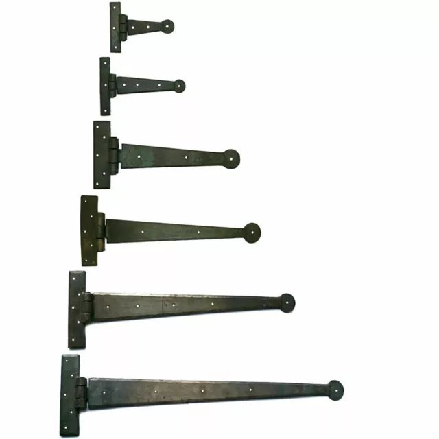 PAIR OF HAND FORGED blacksmith traditional rustic old english door t tee hinges