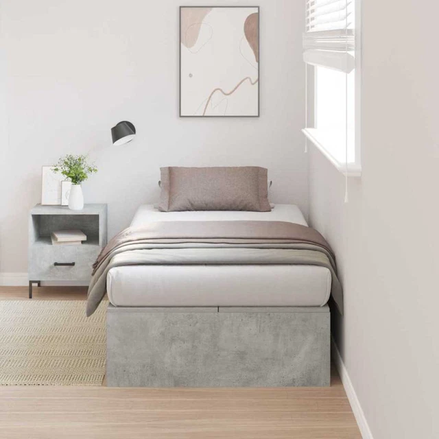 CONCRETE GREY ENGINEERED Wood Bed Frame with Storage 200x90x31.5 cm ...