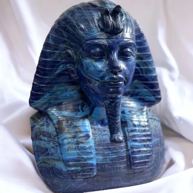 RARE ANCIENT EGYPTIAN ANTIQUITIES Head King Tutankhamun Made Malachite Stone BC