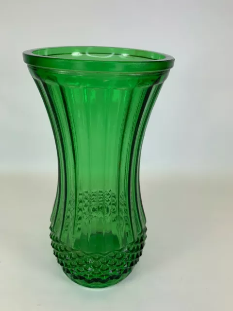 vase hoosier glass  emerald green ribbed diamond cut 4088a