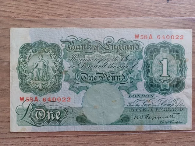 Bank Of England One Pound Note Cashier Peppiatt W58A 640022