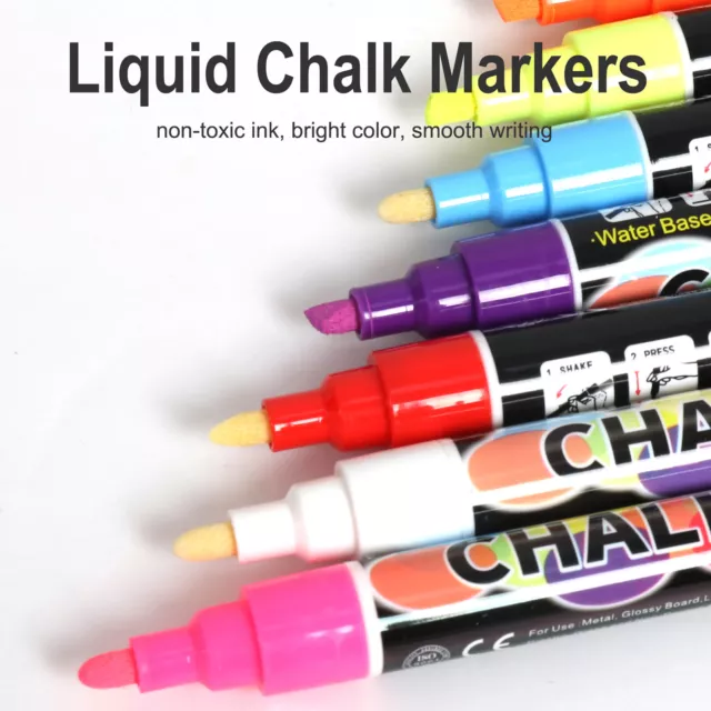 8x Liquid Chalk Markers Pens For AD Blackboard Black Signs Chalk Board LED Glass 3